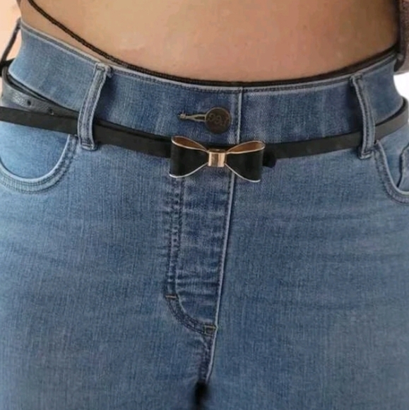 Plus Black faux leather Bow tie skinny waist evening Formal wedding dress belt - Picture 5 of 16